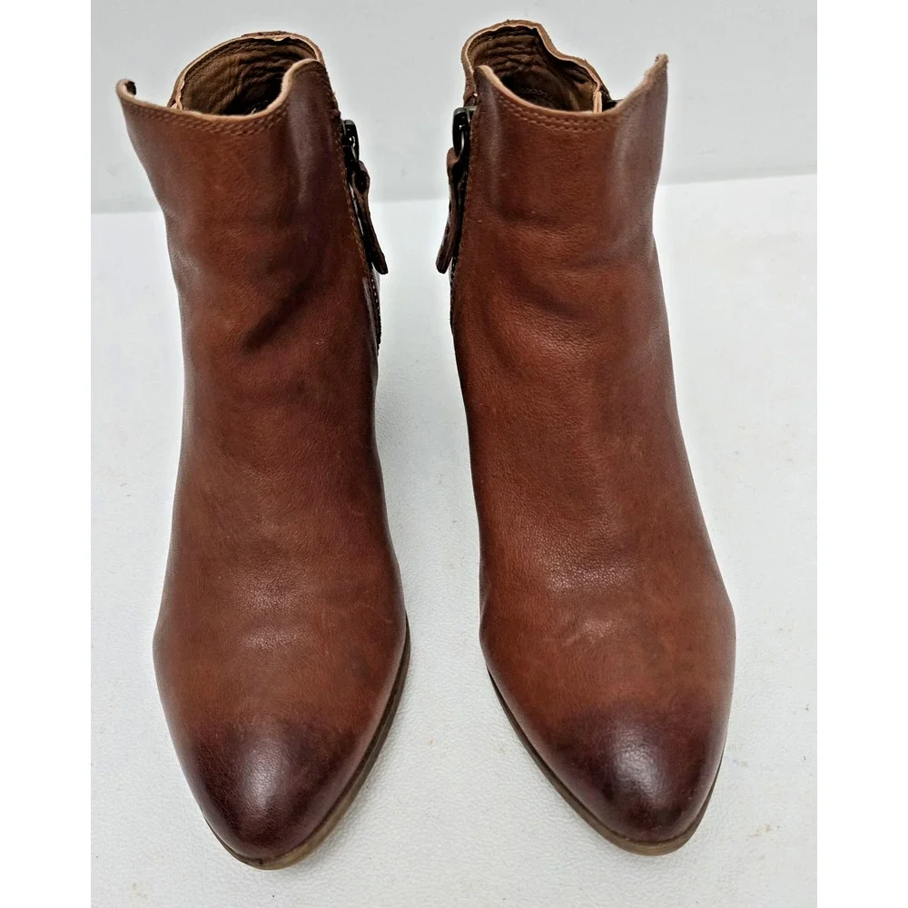 FRYE Judith Double Zip Boots Booties Womens 6.5 Cognac Leather Ankle Western
